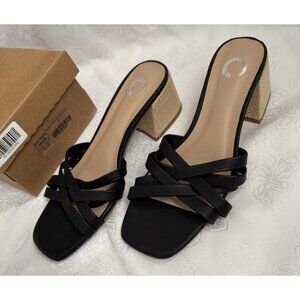 Journee Collection Moree Heeled Pump Sandals Black Size 8.5 NEW